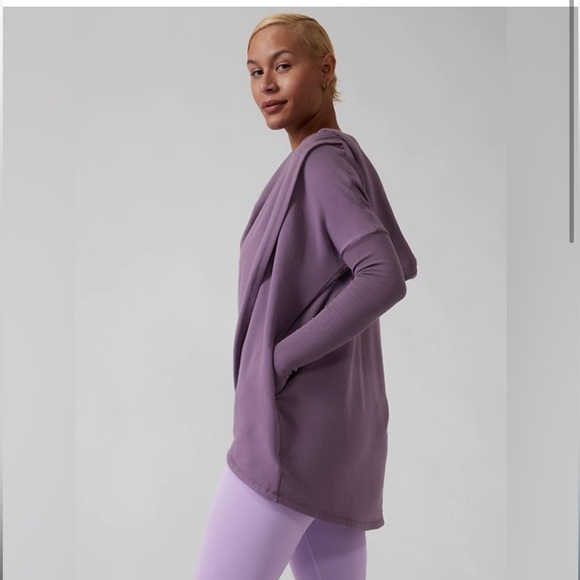 💜 Athleta NWOT Purana Wrap Sweatshirt Violet - XXS fits like S - Picture 3 of 3